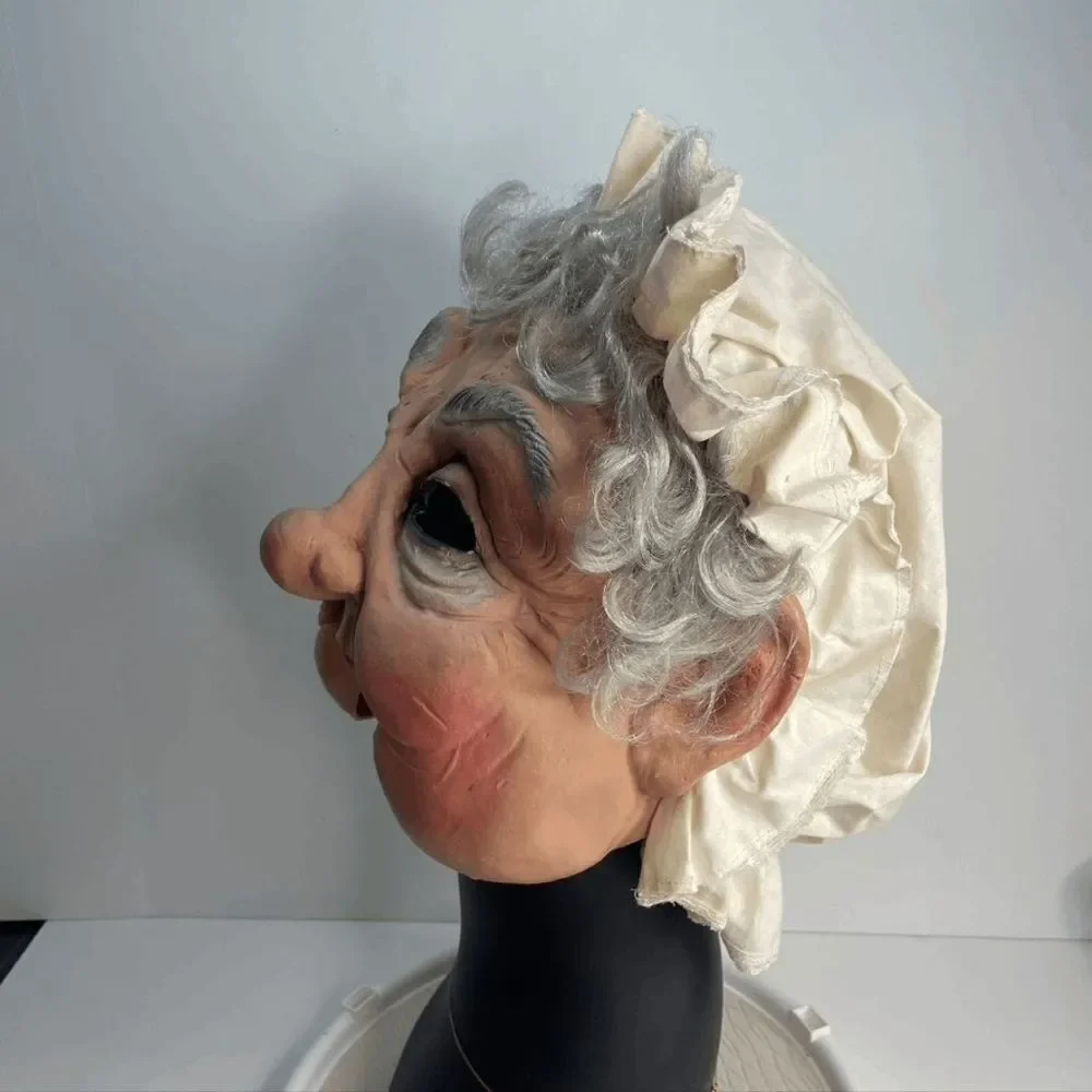 Vintage Old Lady Granny Mask Halloween‎ Grandma Made In Germany Gray Hair Bonnet